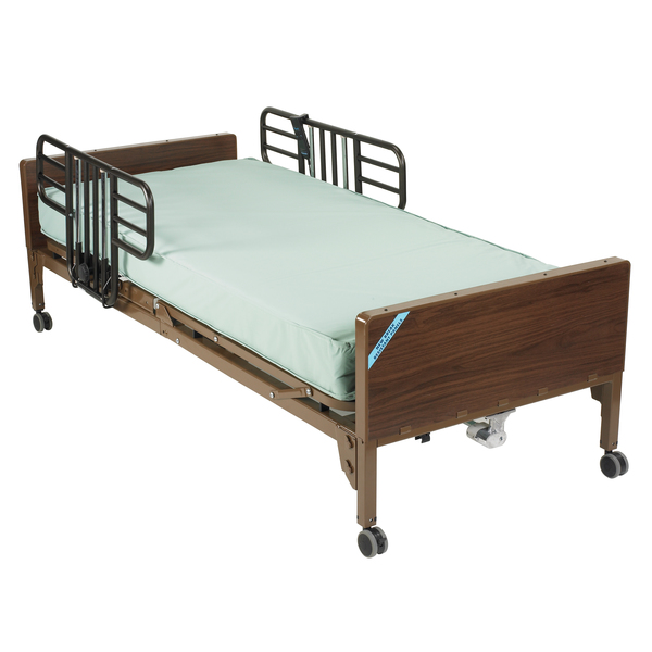 Drive Medical Delta Ultra Light Semi Electric Hospital Bed w/ Half Rails & Mattress 15030bv-pkg-1-t